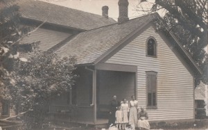 Becher home west of Chatt, 1914. L to R: Rosa (Schlenker) Becher, Martha Becher, Freda Becher, Carrie Becher, Anna Maria (Becker) Becher. Photo courtesy of Dorothy Jean (Leininger) Hellworth.