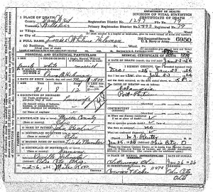 Louise Hileman death certificate, Van Wert, Ohio. 1926.