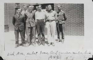The guys, Willshire High School Class of 1943. Front: Dick Cowan, Herb Miller, Junior Linn, Lewis Allmandinger. Back: G.M. Alspaugh, Ivan Wyer, Carl Ripley, Merlin Miller, Dale Caffee.