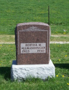Bertha Allmandinger, Zion Lutheran Cemetery, Schumm, Van Wert County, Ohio. (2013 photo by Karen) 
