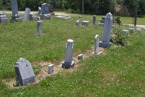 Seven Hoehamer markers in a row at Mount Hope Cemetery.
