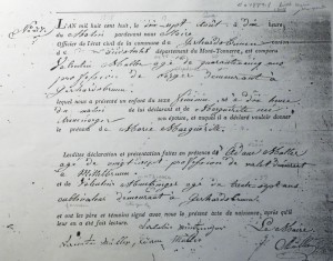 French civil birth record of Marie Marguerite Mueller, 1808, Gerhardsbrunn.