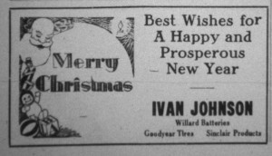 Ivan Johnson Garage Christmas ad, The Willshire Herald, 1933.