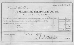 1927 Carl Miller telephone bill. 