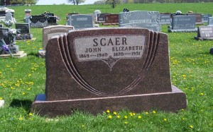 John & Elizabeth (Schinnerer) Scaer, Zion Lutheran Cemetery, Schumm, Van Wert County, Ohio. (2012 photo by Karen)