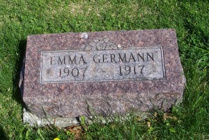 Emma Germann, Zion Lutheran Cemetery, Schumm, Van Wert County, Ohio. (2012 photo by Karen)