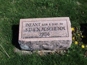Infant son and daughter of A.L. & N.M. Schumm, Zion Lutheran Cemetery, Van Wert County, Ohio. (2012 photo by Karen) 