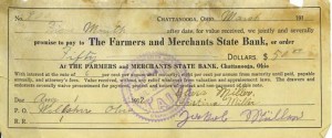 Promissory note dated 1 March 1917, from the Chattanooga Bank.