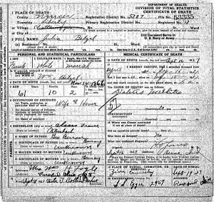 Julia (Berron) Kuhm Betzel death certificate.