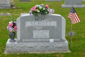Alice Anna (Cook) Schott, Decatur Cemetery, Adams County, Indiana. (2014 photo by Karen)