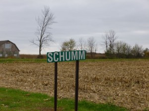 Schumm, Ohio. The area in the background is near the location of the brick building. (2014 photo by Karen)