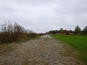 Where the railroad tracks once ran east from Schumm. (2014 photo by Karen)