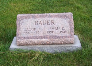 Jacob A. & Emma E. (Heffner) Bauer, Zion Lutheran Cemetery, Chattanooga, Mercer County, Ohio. (2011 photo by Karen)