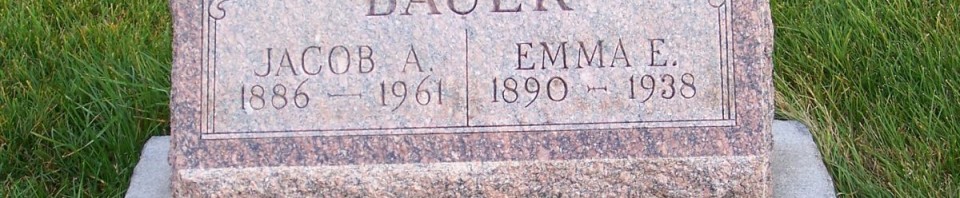 Jacob A. & Emma E. (Heffner) Bauer, Zion Lutheran Cemetery, Chattanooga, Mercer County, Ohio. (2011 photo by Karen)