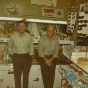 Junior and Harold Sr. in Bollenbacher's Grocery. Submitted photo.