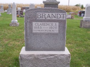 Clarence S. Brandt, Zion Lutheran Cemetery, Chattanooga, Mercer County, Ohio. (2011 photo by Karen)