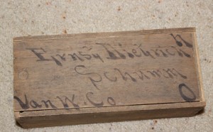 Wooden box that once belonged to Ernst Dietrich, Schumm, Ohio. 