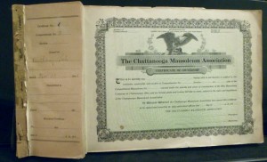 Chattanooga Mausoleum Association certificate book with stubs. 