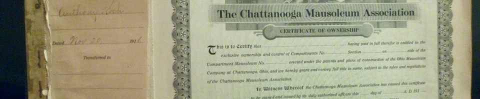 Chattanooga Mausoleum Association certificate book with stubs.