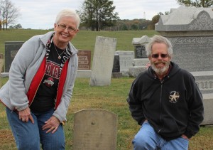 Karen and Paul by John Georg Schumm's tombstone. (2015 photo by Karen)