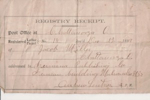 Registered Letter Receipt 1899, Chattanooga, Ohio, postmark.
