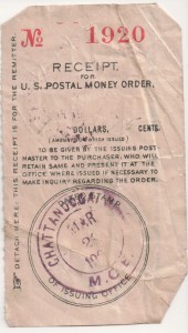Postal Money Order receipt from Chattanooga, Ohio, dated March, 190?.