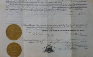 Jacob Miller Jr Woodman of the World certificate, 1911.