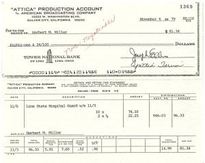 Check from Attica Production Account, Nov 1979.