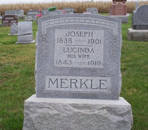 Joseph & Lucinda (Kantner) Merkle, Zion Lutheran Cemetery, Chattanooga, Mercer County, Ohio. (2011 photo by Karen)