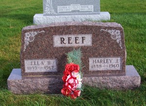 Harley J. & Ella (Becher) Reef, Zion Lutheran Cemetery, Chattanooga, Mercer County, Ohio. (2011 photo by Karen)