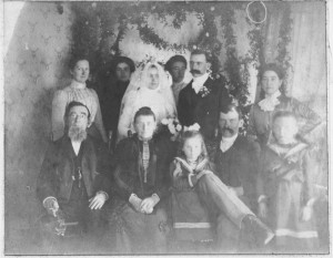 George & Barbara (Schinnerer) Schumm wedding photo, California, 1901. "Aunt Barbara's parents, brothers & sister, Long Beach, California."