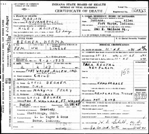 Darleene Becher death certificate. [3] 