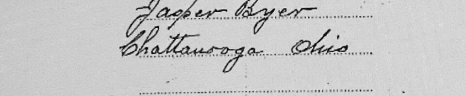 Jasper Byer affidavit, Elizabeth Trisel widow's pension application, 1896.