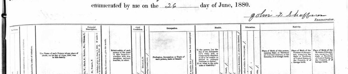 1880 Census, Willshire village, 26 June 1880.