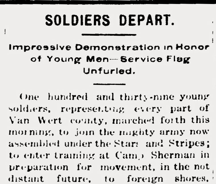 Soldiers Depart Van Wert, 22 July 1918 Karen’s Chatt